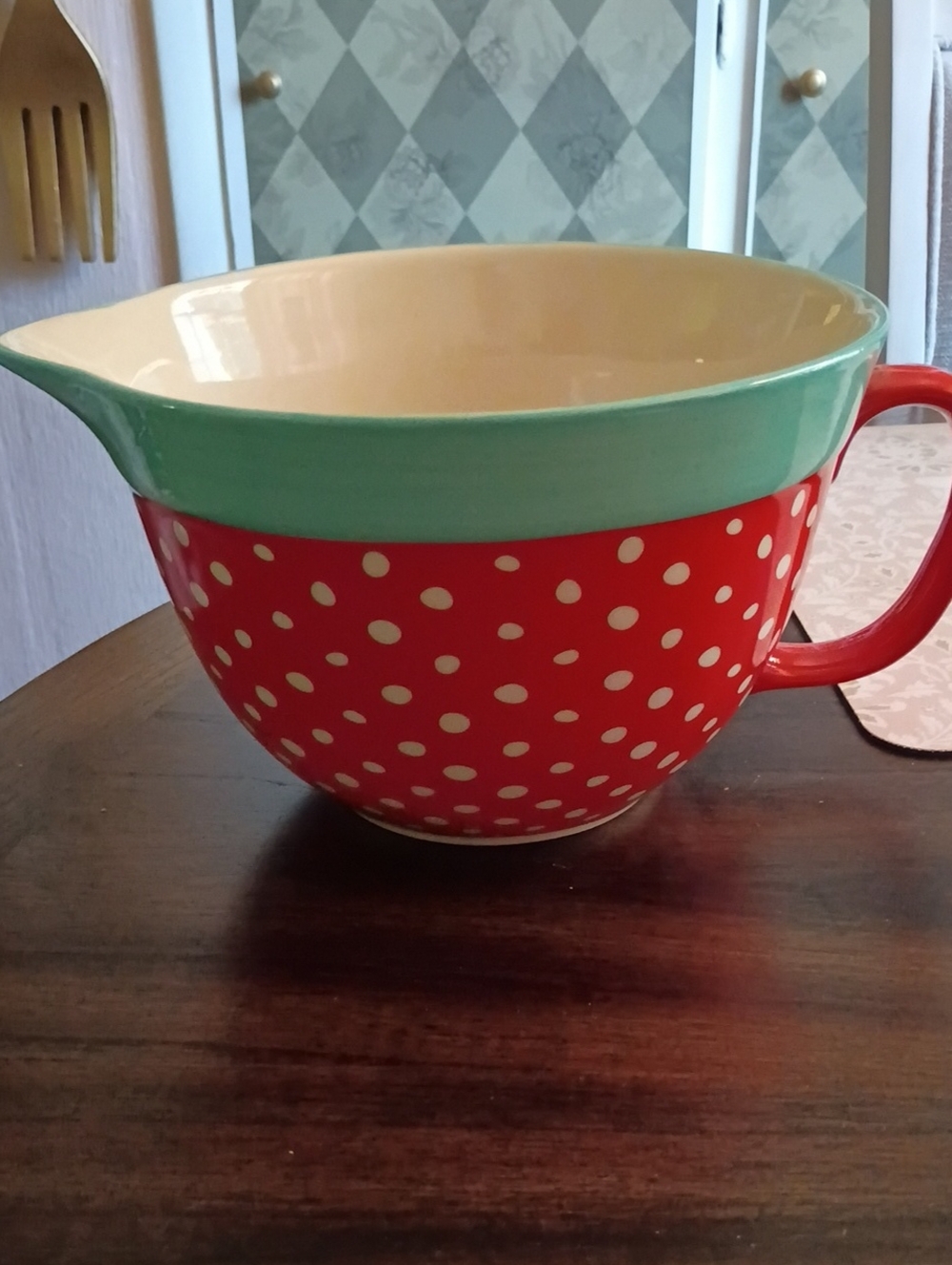 Pioneer Woman Turquoise Red Dots Large Mixing Bowl